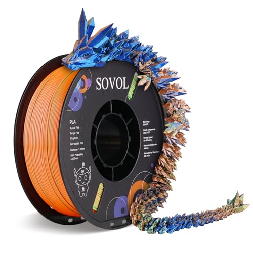 Image of Sovol PLA Filament Silk Tri Color Co-Extrusion 1.75mm, 3D Printer Filament 1kg / 2.2lbs, Shiny Silk Blue Green Orange 3 in 1 Coextrusion PLA Material + /-0.03mm