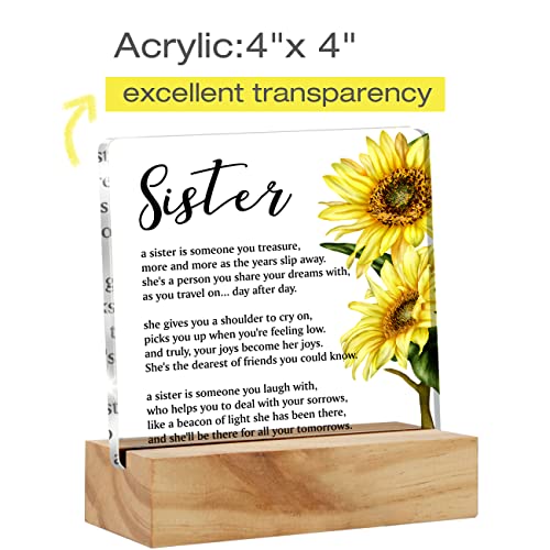Sister Gift Sisters Gifts, A Sister Is Someone You Treasure Desk Decor Flower Style Square Acrylic Desk Plaque Sign With Wood Stand Home Office Desk Sign Keepsake Present #TOP1