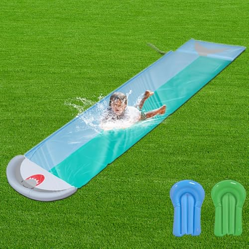 ACTOYS Wasserrutsche Garten, Doppel Wasser Rutschbahn, Rutschbahn Outdoor Wasser, Rasen-Wasserrutsche mit 2 Bodyboard, Slip und Slide Wasserrutsche, Wasserspielzeug Kinder Outdoor 500cmx145cm