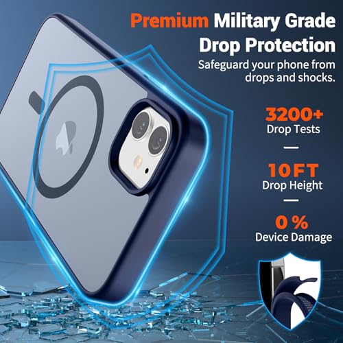 Image of SUPFINE Magnetic for iPhone 11 Phone Case(Compatible with MagSafe)(Military Grade Drop Protection) Translucent Matte Shockproof Phone Cover, Navy Blue
