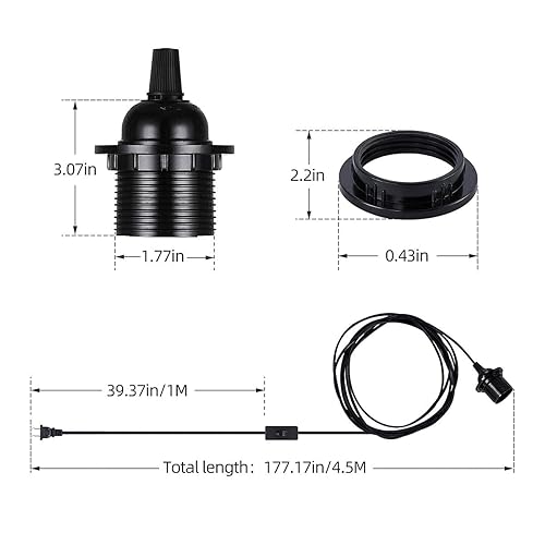 Miniatura 3 de Paquete de 2 lámparas colgantes HUIBONA enchufables, cable de linterna colgante vintage de 15 pies, enchufe E26/E27, kit negro con interruptor de