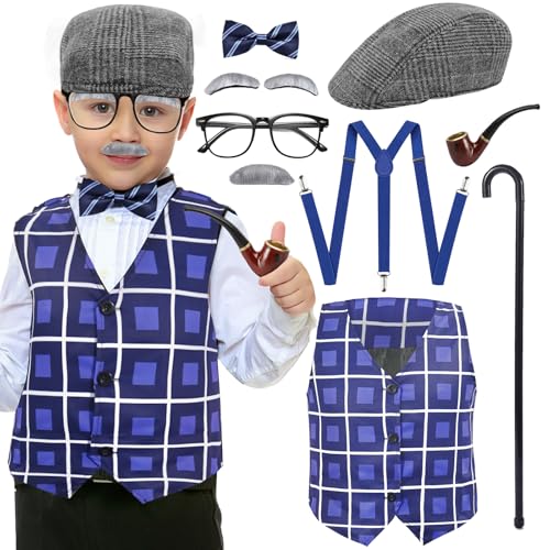 Lot de 10 costumes de grand-père pour enfant - Costume d'école de 100 jours - Costume pour Halloween, carnaval, cosplay, fête à thème