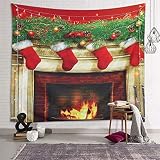 Sevendec Christmas Tapestry Wall Hanging Xmas Fireplace Stockings Wall Tapestry for Party Livingroom