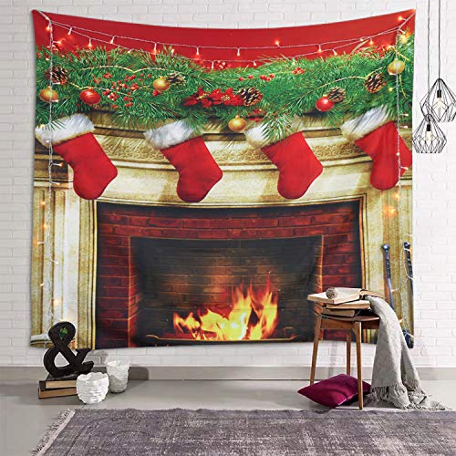 Sevendec Christmas Tapestry Wall Hanging Xmas Fireplace Stockings Wall Tapestry For Party Livingroom Bedroom Dorm Home Decor W90 X L71 #TOP16