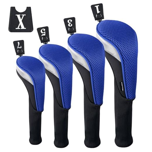 Andux Golf 460cc Driver Head Covers Golf Clubs with Long Neck Wooden Head Covers Pack of 4 Blue
