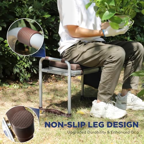 Image of Tovve Foldable Garden Kneeler and Seat, Heavy Duty Garden Stool with 10 inch Wide Detachable Kneeling Pad, Portable Garden Bench Chair with Large Garden Tool Bag, Gardening Gifts for Women, Seniors, Mom