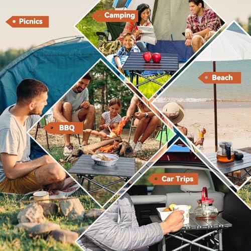 Image of Garden Art Folding Portable Metal Camping Table GAFTBL1491-9 | Portable Folding Table for Camping, Hiking, Fishing, Picnic | Light Weight Easy to Fold and Carry (Black Table, Medium)