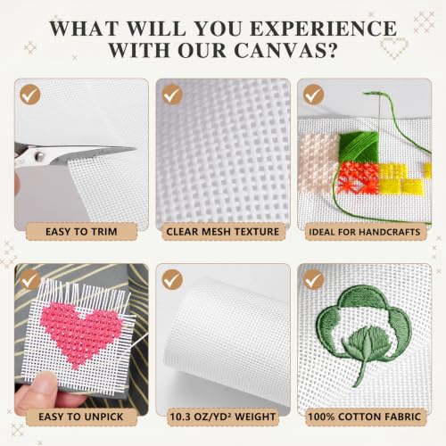 Image of 18 Mesh Needlepoint Canvas Blank,18 inch x 20 inch, Interlock Needle Point Canvas Roll Blank, Cross Stitch Fabric, Cross Stitch Canvas for Embroidery Crafts