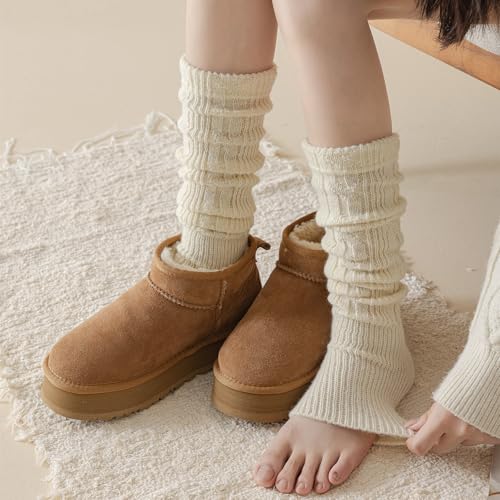 Image of 2 Pairs Women's Fashion Leg Warmers Winter Warm Knit Long Boot Socks Slouch Knee High 80s for Party Gifts