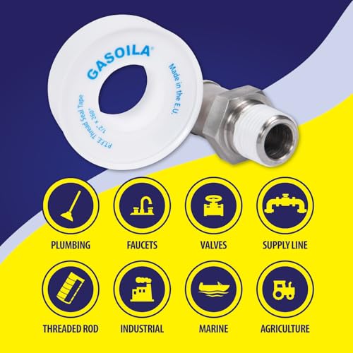 Gasoila PTFE Thread Seal Tape – Professional-Grade, 1/2 Inch x 260 Inch, Low-Density Thread Tape for Plumbing and Water Pipes – Leak-Proof Seal, Non-Toxic - Thumbnail 3