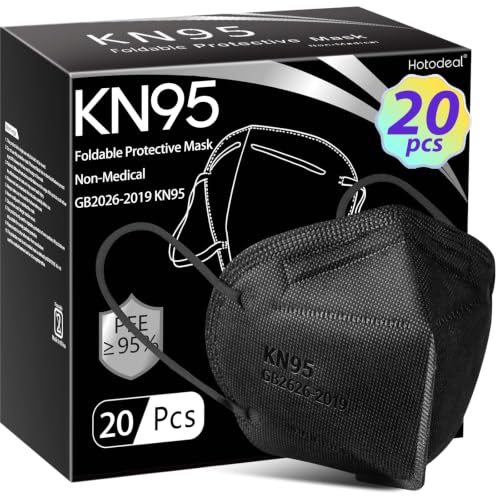 Image of Hotodeal KN95 Face Masks 20 Pcs, Black Kn95 Masks for Adults, 5 Layers Cup Dust Mask for Men, Women, Healthcare /Essential Workers