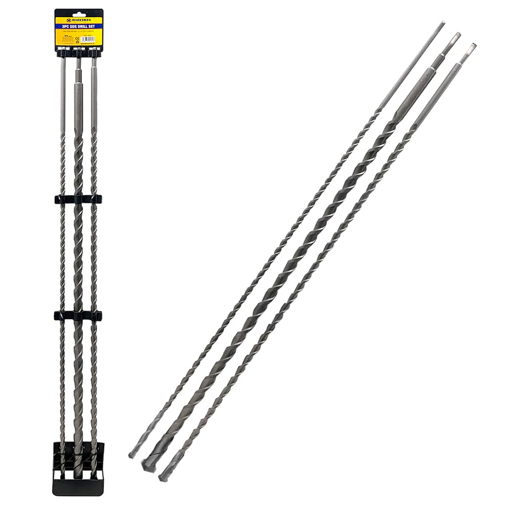 3Pc Sds Drill Bit Set - Masonry Long Reach | 1000Mm 1M | Brick Block, Concrete | Cordless | Drill Accessory | Power Hand Tool Accessories | Home Diy