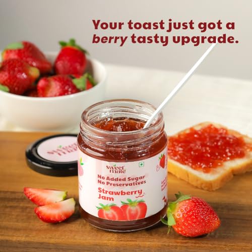 Image of Sweetmate Strawberry Jam - 220g | No Added Sugar | 100% Pure Fruit Pulp & Healthy Fiber | No Preservatives, Colors & Artificial Flavors | Diabetic & Keto Friendly Jam (Pack of 2)