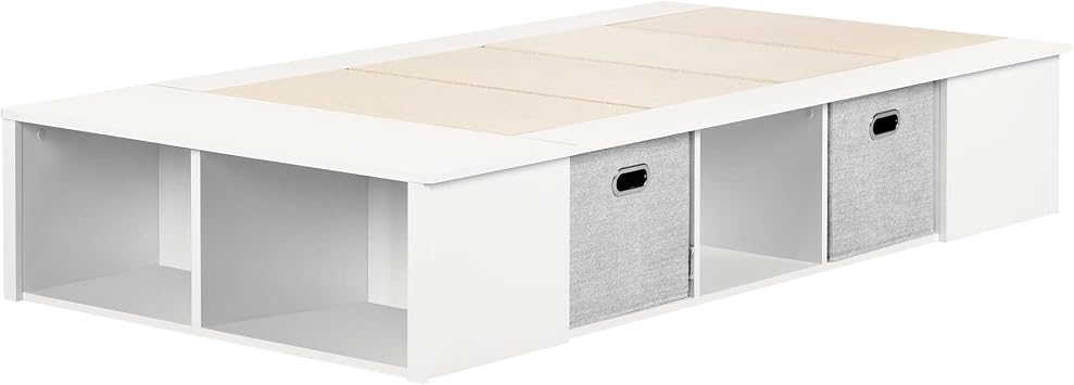 South Shore Flexible Platform Bed with baskets Pure White, Contemporary