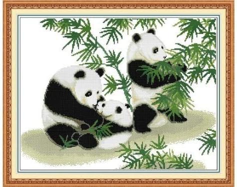 Happy Forever Cross Stitch Kits 11CT Stamped Patterns for Kids and Adults, DIY Preprinted Embroidery kit for Beginner, Animal Panda (D028 Two Pandas 2, Size 28''x28'')