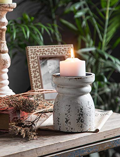 image for ATH Rustic Candle Holder for Pillar Candle, Vintage White Wooden Pilla