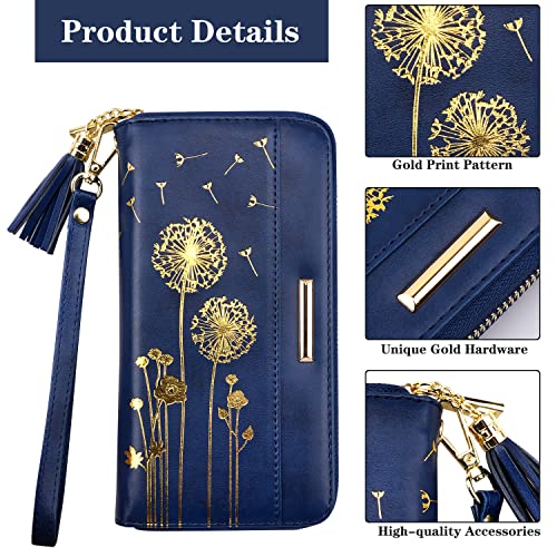 Coco Rossi Women Wallets Multi Card Case Wallet Clutch Wallet Card Holder Organizer Ladies Purse Tassel Wrist Strap Purse,Gold Dandelion #TOP1