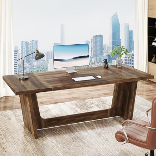 Tribesigns ED16 70.87-Inch Executive Computer Desk: Large Home Office Desk With Solid Wooden Pedestal, Industrial Wood Study Writing Table thumb #3