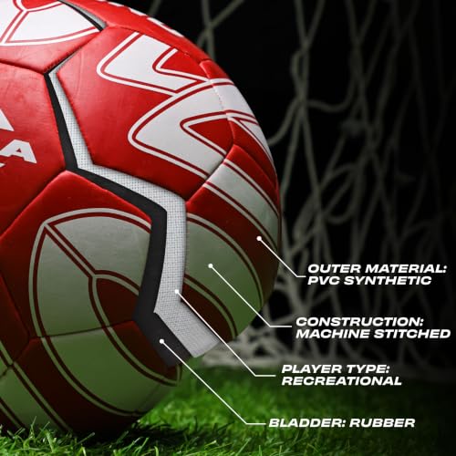 Image of Nivia Kross World Football (England) Training Ball, 32 Panels, Durable Rubber Hand-Stitched, Latex Bladder, As Per AIFF Standards, to Play On Both Natural and Artificial Grass (Size - 5, Red)