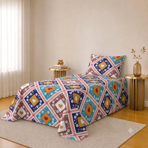 Image of IVAZA Turkish Cotton 280 TC Super Soft Warm Bedsheet Set for Single Size Bed, Durable bedsheet with 1 Pillow Cover Turquroise