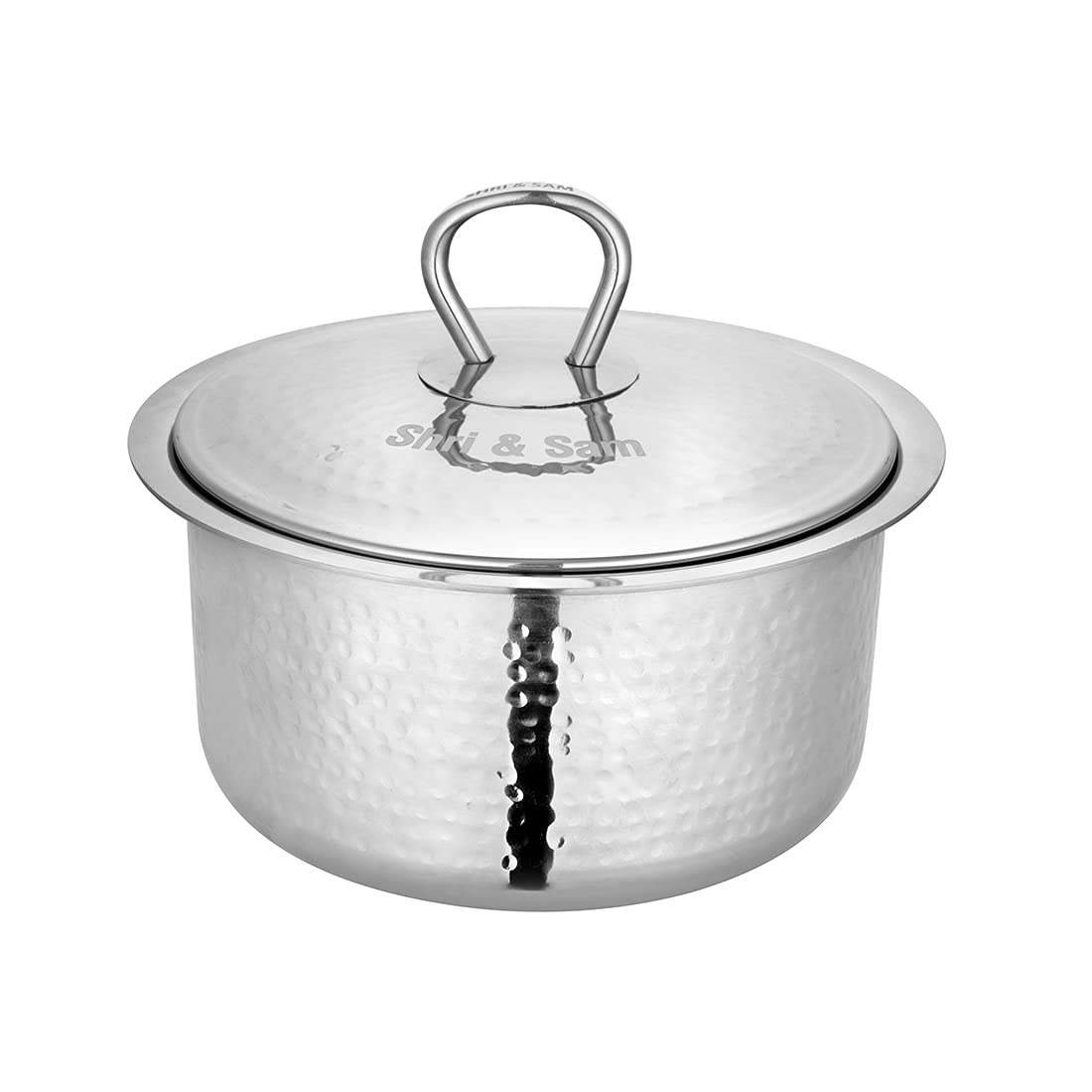 Shri & Sam Stainless Steel Heavy Weight Hammered Patila with lid - 1.5 MM (16cm)