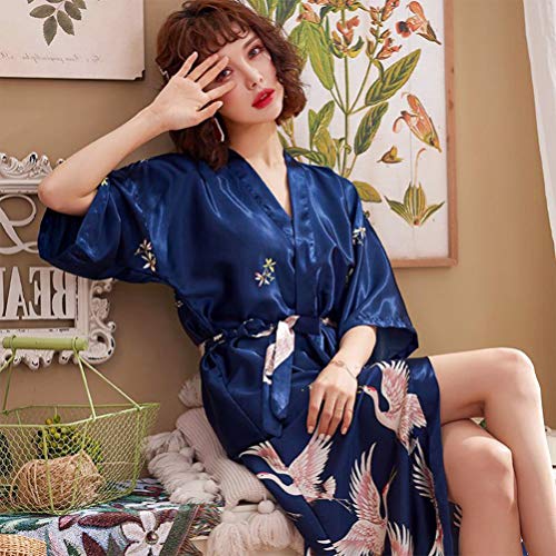 KESYOO Kimono robes de dama de honra gola V curto cetim camisola feminino roupão (cinza prateado G),