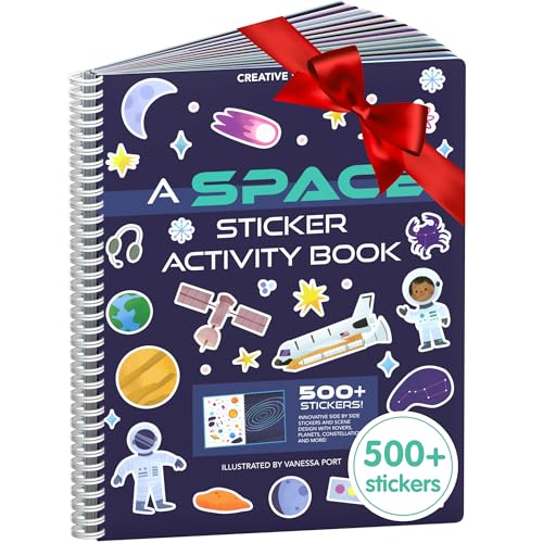 Outer Space Stickers + Coloring Book by Cupkin: Innovative Side by Side Sticker Books - Spiral Binding Lays The Planet Stickers Flat - 500+ Astronaut Stickers and 12 Interstellar Scenes