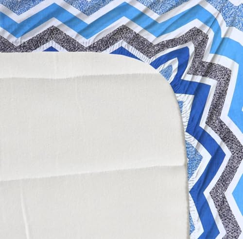 Image of 100% Cotton Elastic Fitted Bedsheets with 2 King Size Pillow Covers Double Bed with All Around Elastic Supersoft Size - 72 King Sizex78+10 inches Sky Blue & Grey 200 tc - 220 tc
