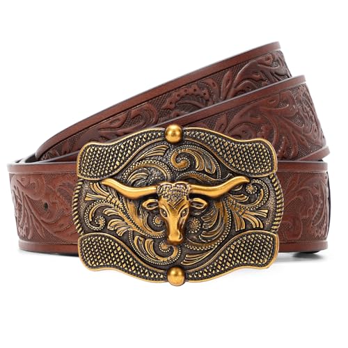 Retro Genuine Leather Belt – Removable Buckle, Cowboy Style for Jeans or Pants