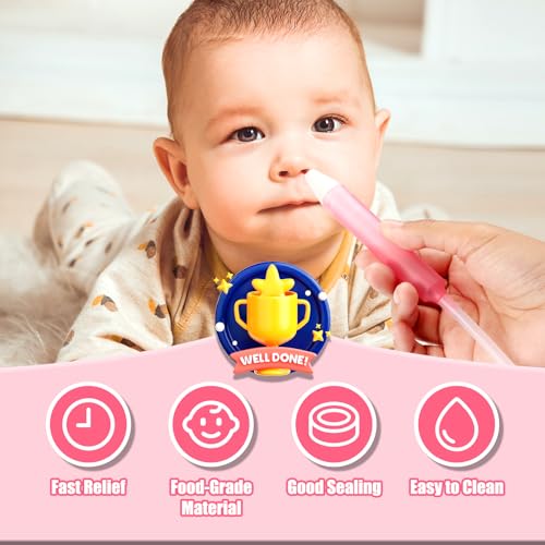 Image of Nasal Aspirator for Baby, Nasal Congestion Relief Nose Cleaner with 2 Silicone Tips 25 Hygiene Filter for Babies Infants Toddlers Boys Girls (Pink)