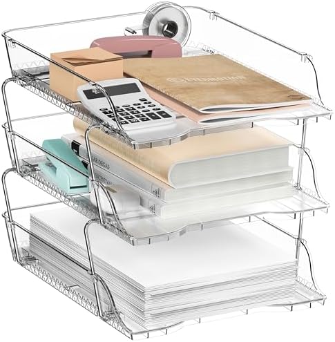 Stackable Letter Trays Acrimet Traditional 3 Tier Letter Tray, Front Load Design, A4 Letter Size, Desktop Organizer (Plastic) (Clear Green Color Acrylic Letter Tray