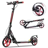 TENBOOM Patinete de Freno de Disco para Adultos de Aluminio, Patinete Plegable, Altura Ajustable para niños de 8 años y Adultos con Freno de Mano y Campana, Sistema de suspensión Doble.