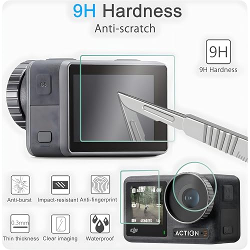 Image of OHAYO Military Strength Tempered Glass Screen Protector For DJI Osmo Action 3| 9H+ Hardness, Strong Protection, Full Screen Edge-to-Edge Cover, Scratch Resistant, Bubble-Free Install, Ultra HD Clarity,With installation kit, Complete Set Of 3 Glass