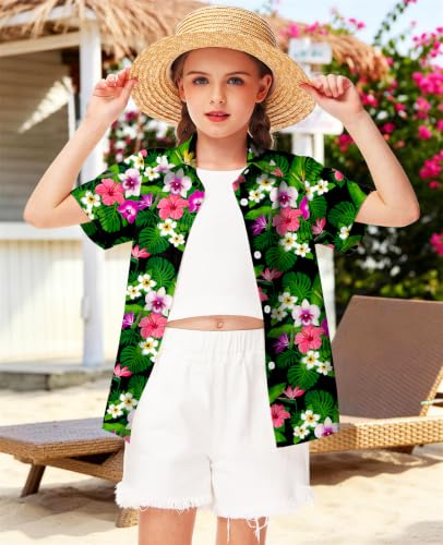 Image of Remimi Unisex Kids 4th of July Button Up Shirt Boys American Flag Print Hawaiian Beach Short Sleeve Tops 5-14 Years