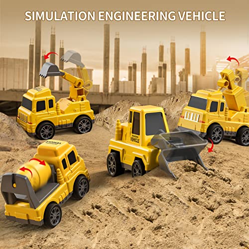 TEMI Construction Toddler Truck Toys for 3 4 5 6 Year Old Boys - 5-in-1 Friction Power Vehicle Car Toy for Toddlers 1-3, Bulldozers Cranes Truck Toys for Kids 3-5, for Girls Age 3-9