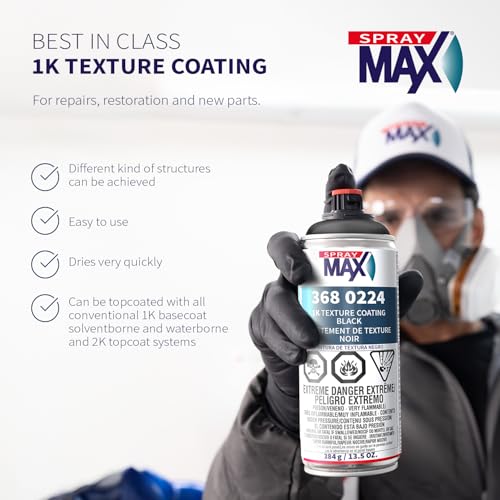 SprayMax 1K Texture Coating Black Topcoat | Professional Black Spray Paint for Plastic, Bumpers & Trim | Automotive Paint | Fast-Drying | 13.5 oz