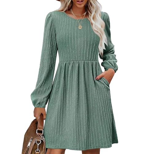 GRMLRPT Damen Langarm Rundhals Pulloverkleid Elegant Knielang Herbstkleid...