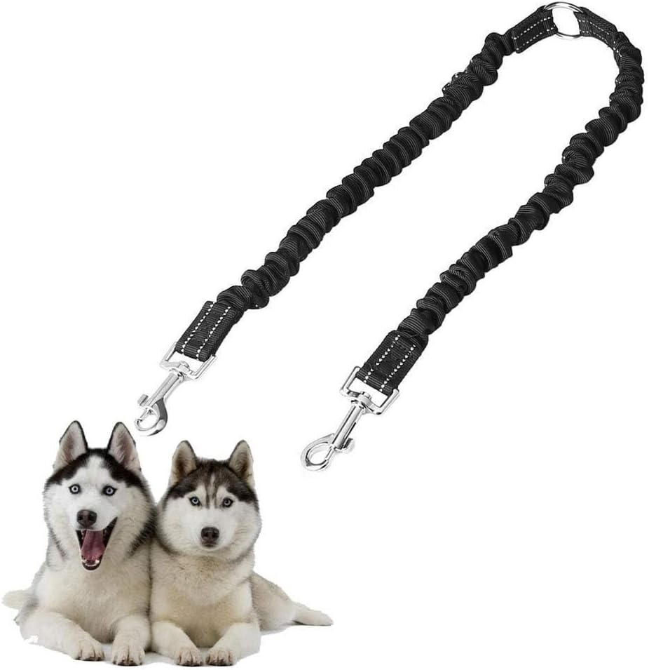 ADOGO® Double Dog Lead Splitter Dual Shock Absorbing Bungee Double Leash Coupler