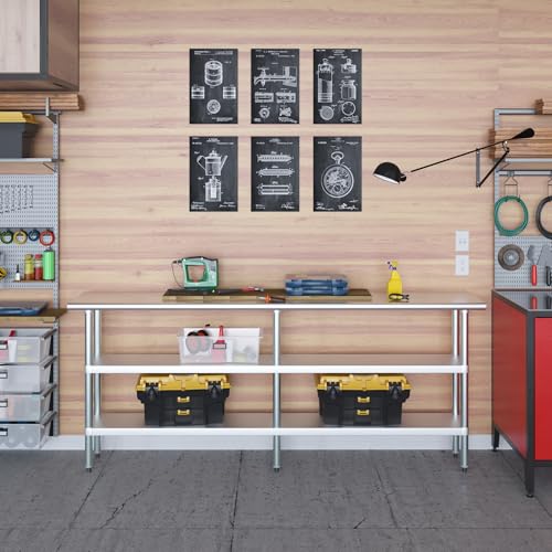 Image of AmGood Stainless Steel Work Table with 2 Shelves | NSF | Metal Utility Table (84 inch Long x 14 inch Deep)