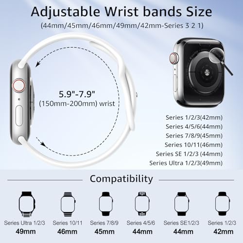 Image of 6 Pack Sport Bands Compatible with Apple Watch Band 38mm 40mm 41mm 42mm 44mm 45mm 49mm 46mm,Silicone Waterproof Strap for iWatch Apple Watch Series 11 10 9 Ultra 8 7 6 5 4 3 2 1 SE Women Men