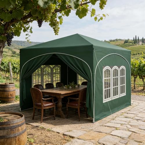 Carpa plegable de 3 x 3 m, color verde, impermeable, con protección UV, de tela Oxford, altura ajustable, con bolsa de transporte, para terraza, camping y mercadillo