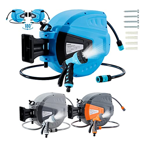 Arebos Schlauchaufroller | 30 m Schlauchtrommel | Wand-Schlauchbox mit Arretierstop & 9 Sprühunktionen |180° Schwenkbar | Inkl.Wandhalterung | Automatischer Aufrollmechanismus Gartenschlauch | Blau