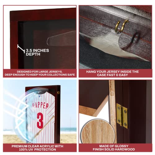 PENNZONI Jersey Frame Display Case - Crystal Clear Acrylic Jersey Frame for Baseball, Football, Hockey, Soccer & Basketball, Jersey Shadow Box | Cherry - Thumbnail 5