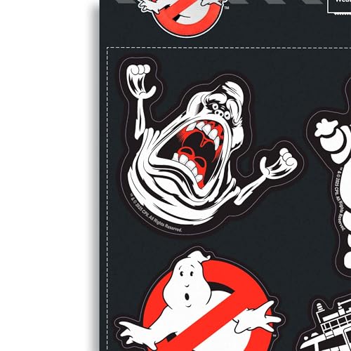 Image of Ghostbusters Adhesive Vinyl Decal - Includes Stay Puft, Slimer, No-Ghost Logo, and Ecto-1 Car Stickers, 1 Pack (4 Count)