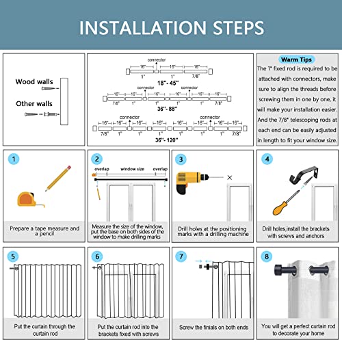Black Curtain Rods For Windows 28 To 48 Inch(2.3-4 Feet),1" Diameter Drapery Rods With Modern Style End Cap Finials,Size:18-45 Inch,Matte Black #TOP6