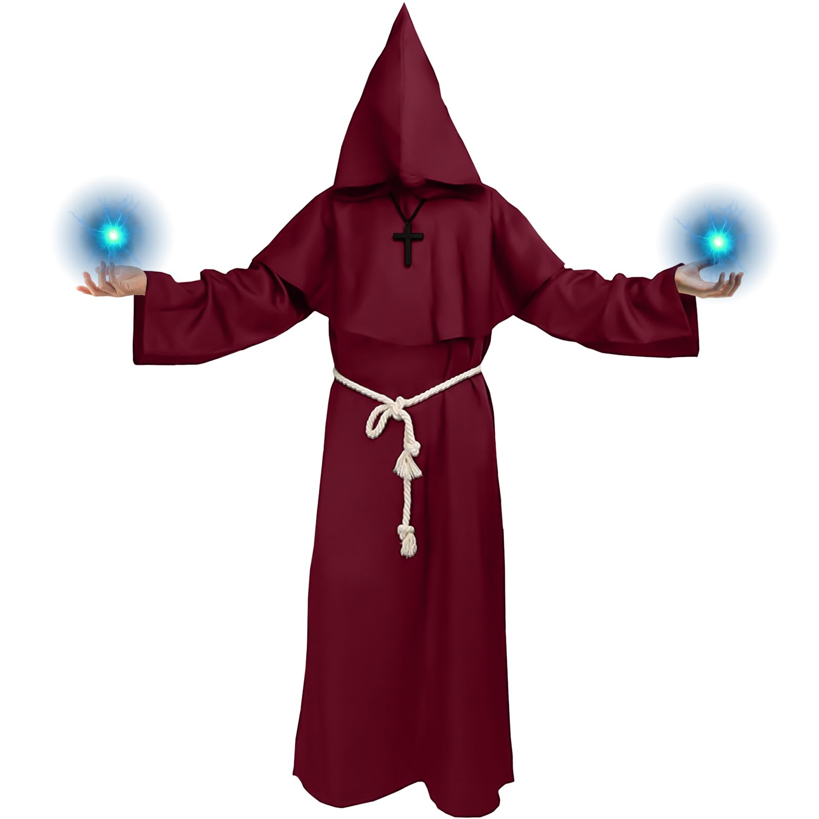 Disfraz Monje, Disfraces Medievales Hombre con Cruz y Cuerda para Cintura, Disfraz Monje Hombre para Halloween Carnaval Cosplay Party