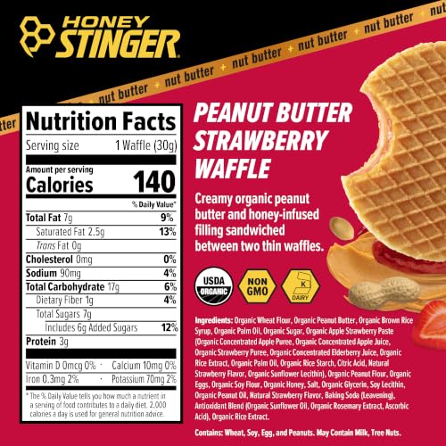 Image of Honey Stinger Organic Peanut Butter Strawberry Waffle, Energy Stroopwafel for Exercise, Endurance and Performance, Sports Nutrition for Home & Gym, Pre & During Workout, 16.96 Ounces (Pack of 16)