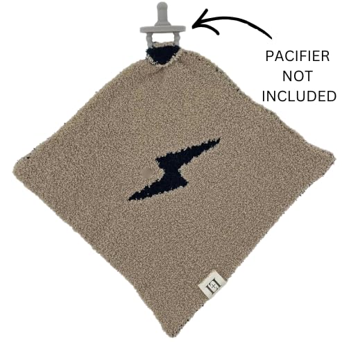 Image of L+L USA Lightning Bolt Baby Lovey Pacifier /Teether Holder 10 inchx10 inch - DreamSoft Plush Fluffy Cuddly Soothie Reversible Mini Comfort Blanket - Newborn Gift Essential Babies Boys and Girls (Black /Brown)