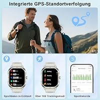 Smartwatch Herren GPS, 2.06" HD Militär Smart Watch mit Telefonfunktion, IP68 Wasserdicht Sportuhr, 110+ Sportmodi, Fitnessuhr mit Herzfrequenz Schlafmonitor Schrittzähler, Uhr für Android/iOS, Weiß – Ansicht 2
