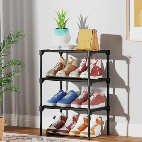 Kitsure Shoe Rack for Closet - Stackable Shoe Organizer for Closet, Closet Shoe Shelf with Non-Woven Fabric, Shoe Rack for Front Door Entrance, Closet Floor, Cabinet, 7 Tiers (53.5cm H), Black
